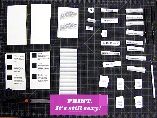 component pieces for paper wireframing arranged on a cutting board