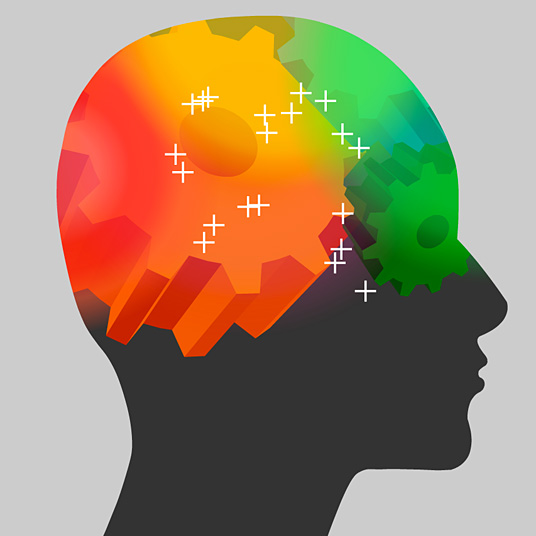 Illustration showing a profile of a head, symbolizing ideas and decision making.
