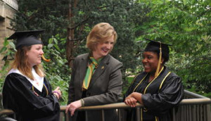 Cheryl Shrader, chancellor of Missouri S&T, with students