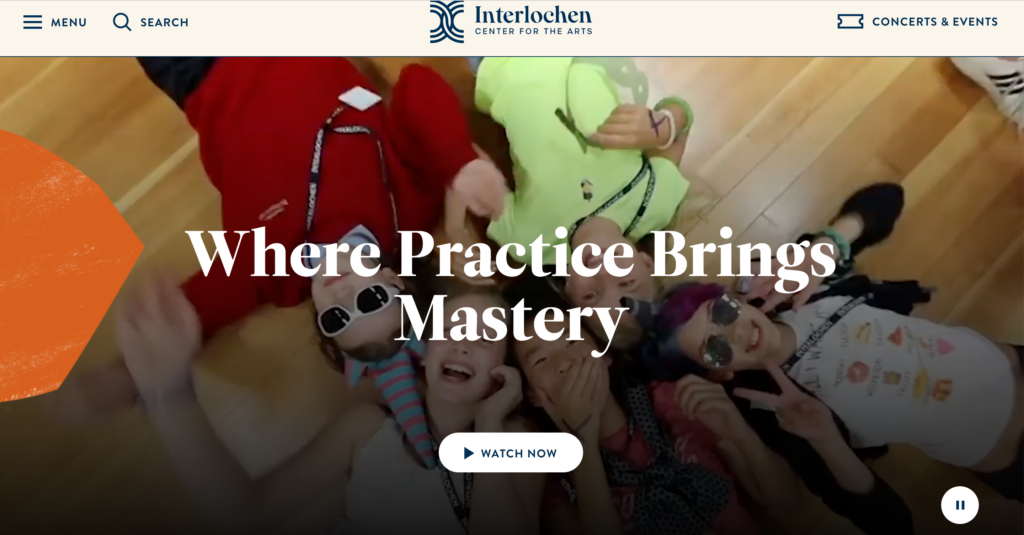 Interlochen School of the Arts website homepage